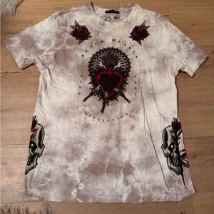 Affliction Y2K Cream and Red T shirt